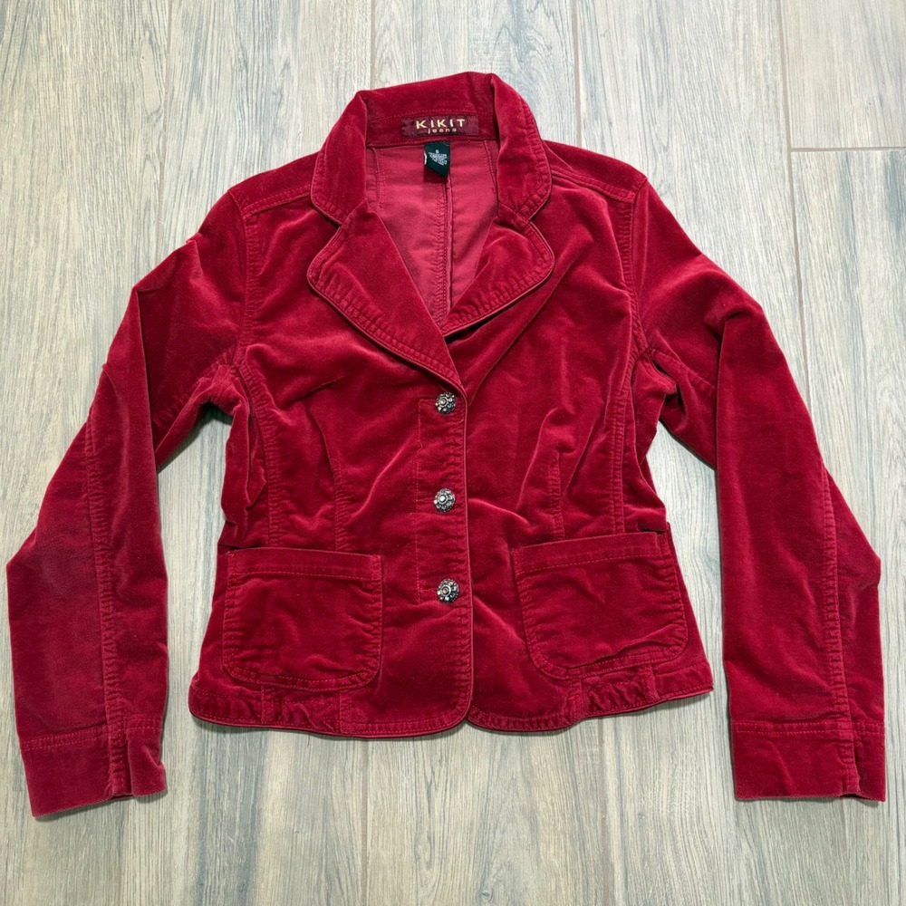 vintage y2k Kikit red velvet corduroy blazer Rhinestone Buttons